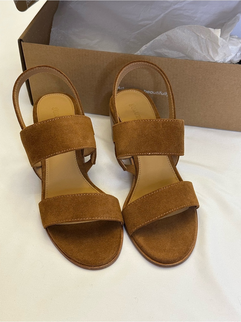 Soludos Women's Suede Two-Strap Slingback Sandals - Walnut Brown Size 7 NIB